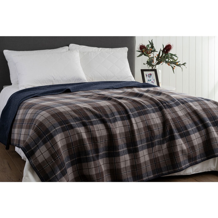 Onkaparinga King/Super King Bed Heirloom Blanket Australian Wool Bedding Check