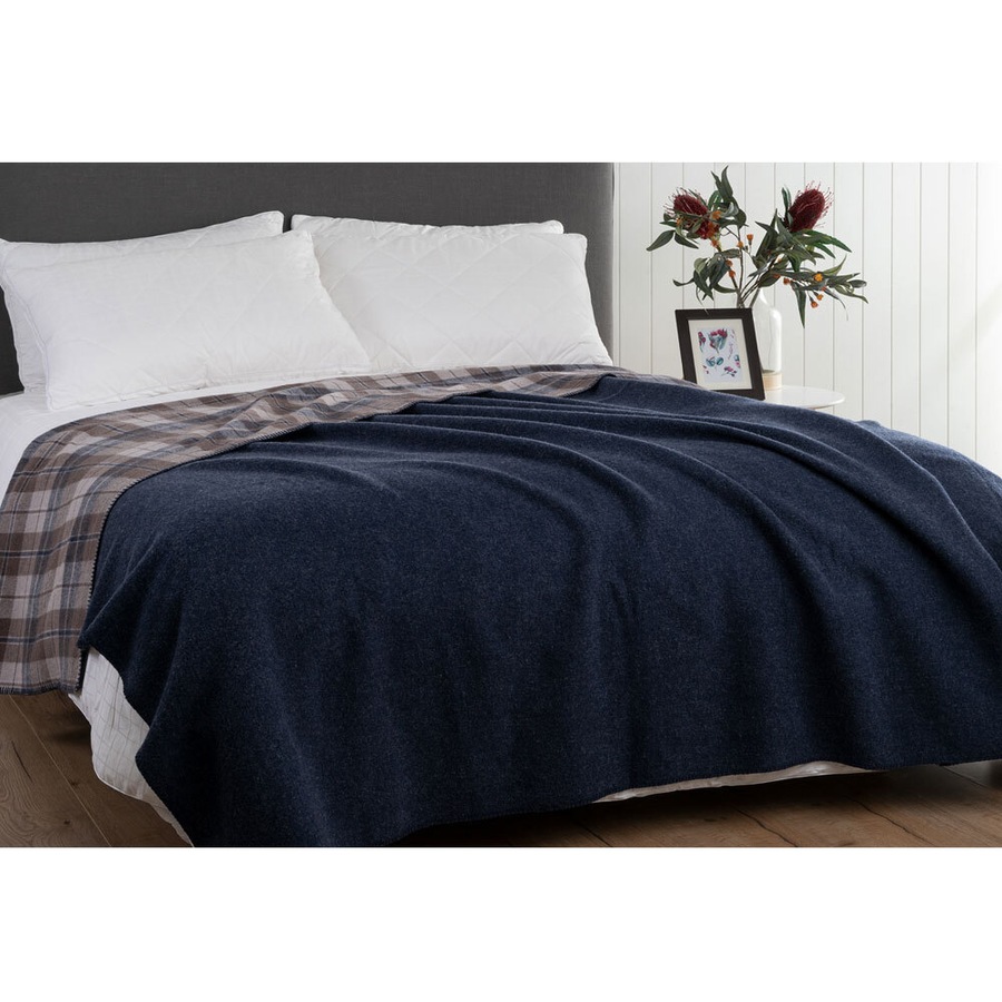 Onkaparinga King/Super King Bed Heirloom Blanket Australian Wool Bedding Check