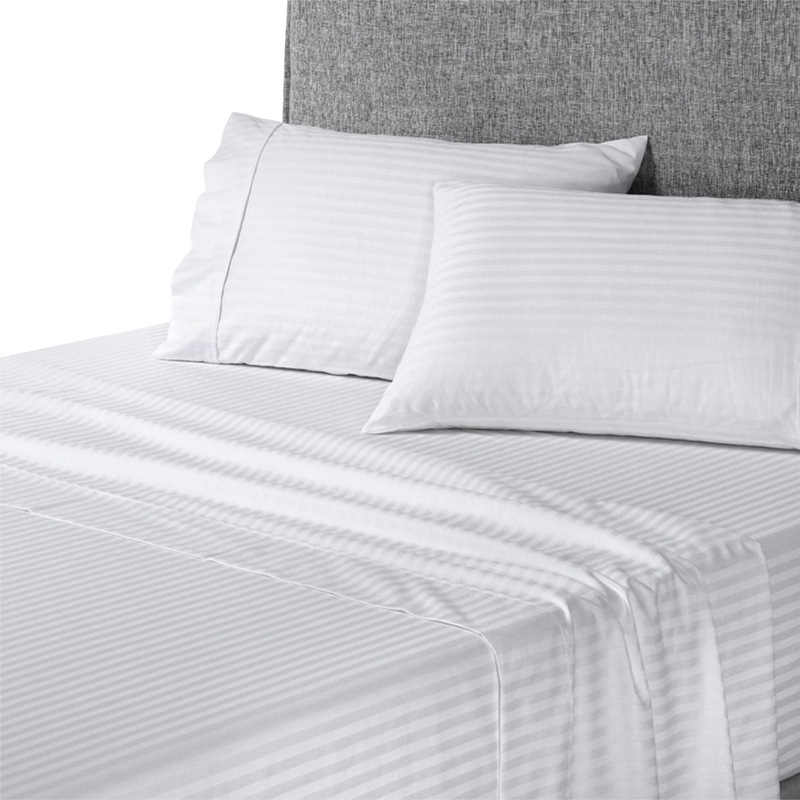 Buy Onkaparinga Queen Bed 100 Cotton Sheet Set Chilton Stripe w/Pillowcases White MyDeal