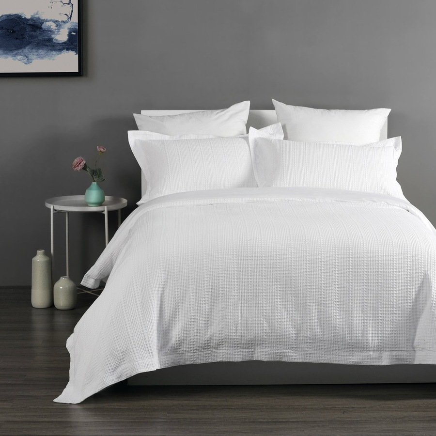 Onkaparinga Queen Bed/Bedroom Cotton Quilt Cover Bedding Set w/Pillowcases White