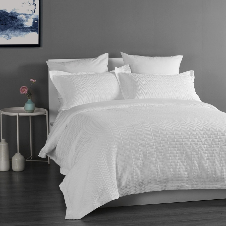 Onkaparinga Queen Bed/Bedroom Cotton Quilt Cover Bedding Set w/Pillowcases White