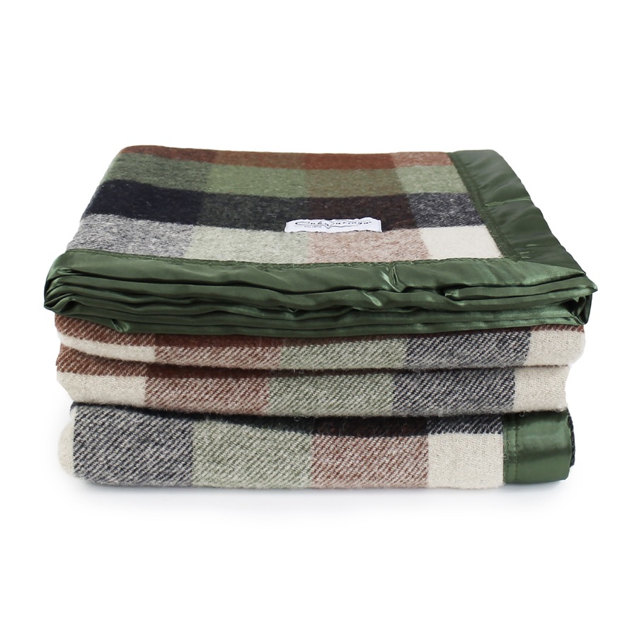 Onkaparinga Queen/King Bed Australian Wool Checkered Blanket Home Bedding Olive