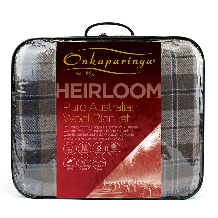 Onkaparinga Queen/King Bed Heirloom Blanket Australian Wool Home Bedding Check
