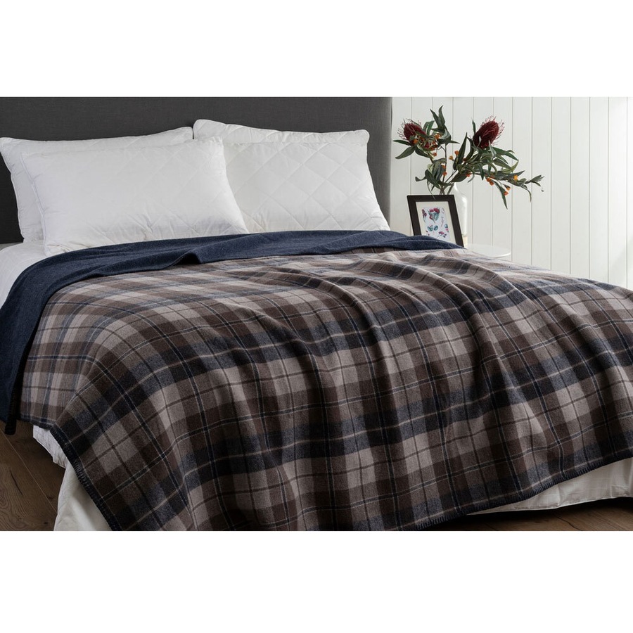 Onkaparinga Queen/King Bed Heirloom Blanket Australian Wool Home Bedding Check