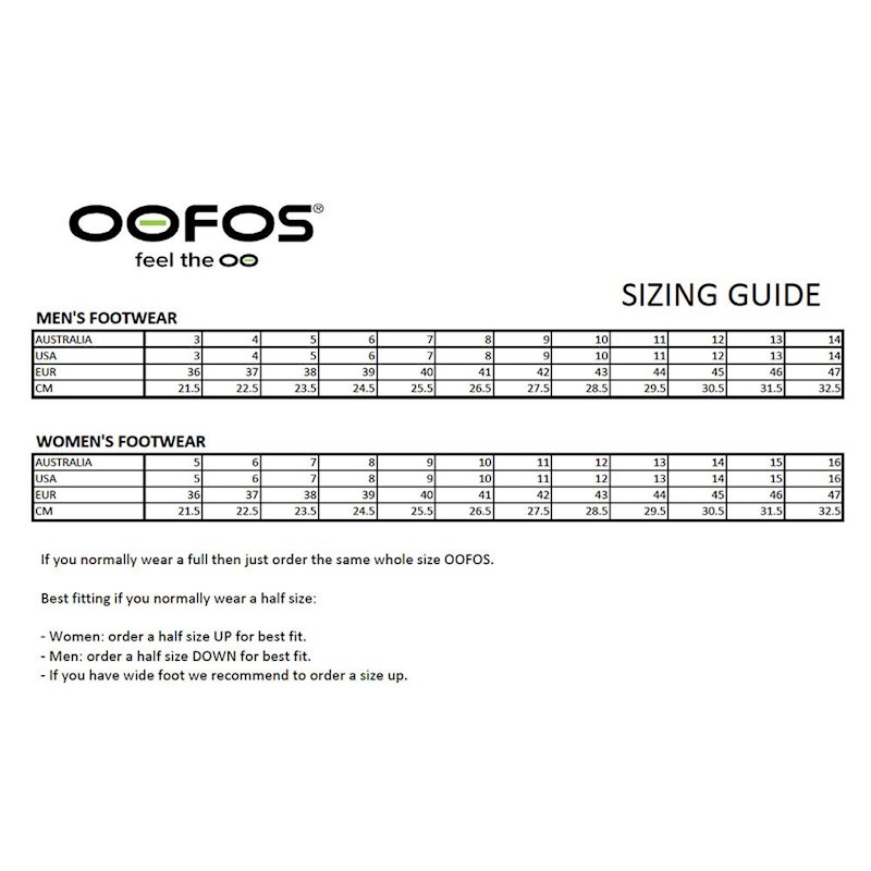 oofos sizing
