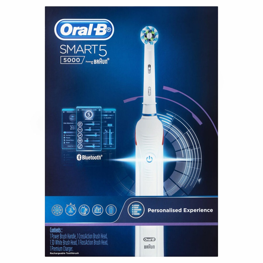 Oral B Electric Rechargeable Bluetooth Power Toothbrush Smart 5000 w/Brush Heads