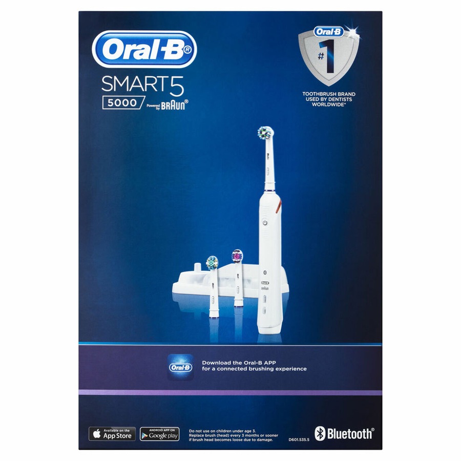 Oral B Electric Rechargeable Bluetooth Power Toothbrush Smart 5000 w/Brush Heads