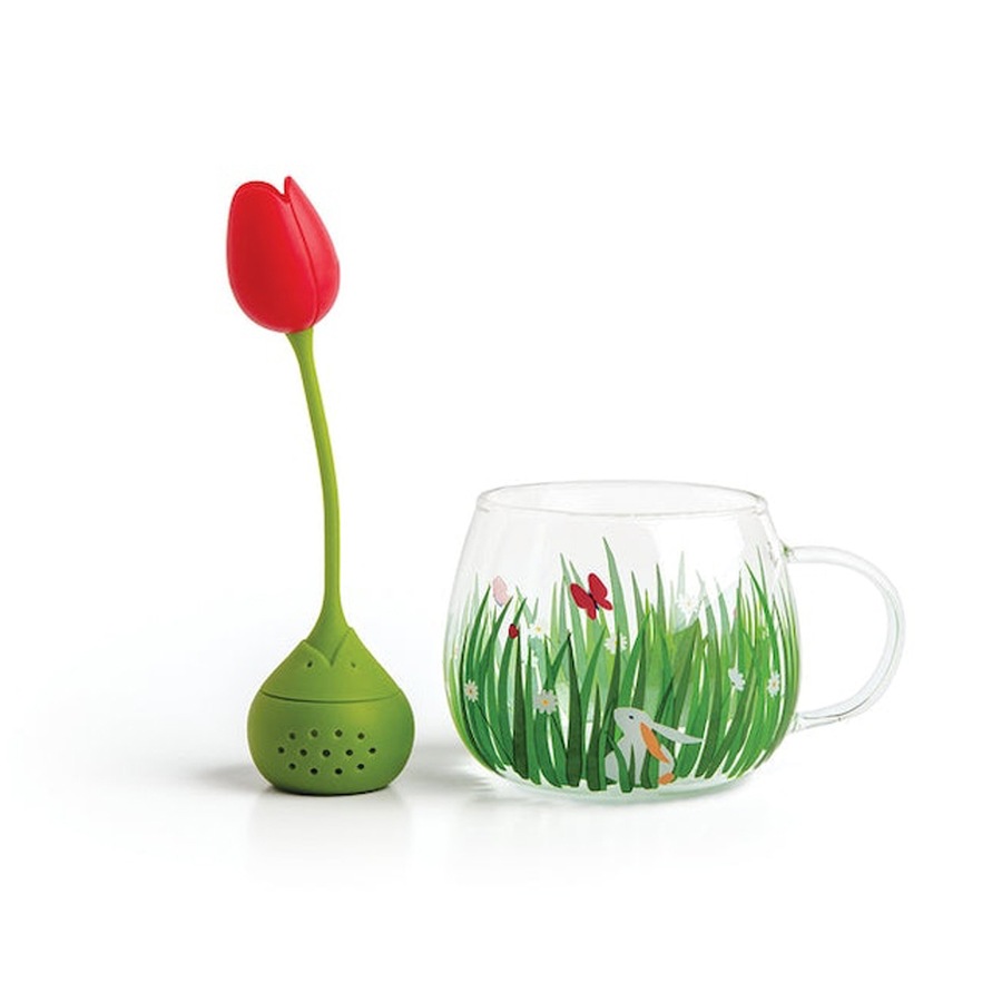 Ototo Tea Garden Themed Loose Leaf Tea Infuser/Strainer And Glass Teacup Set
