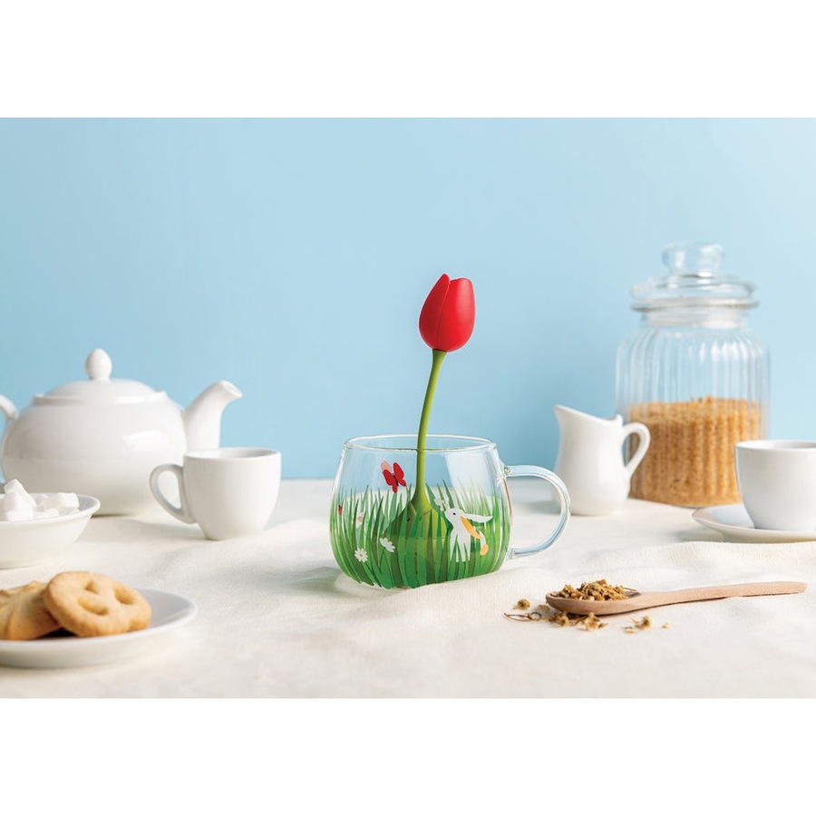 Ototo Tea Garden Themed Loose Leaf Tea Infuser/Strainer And Glass Teacup Set