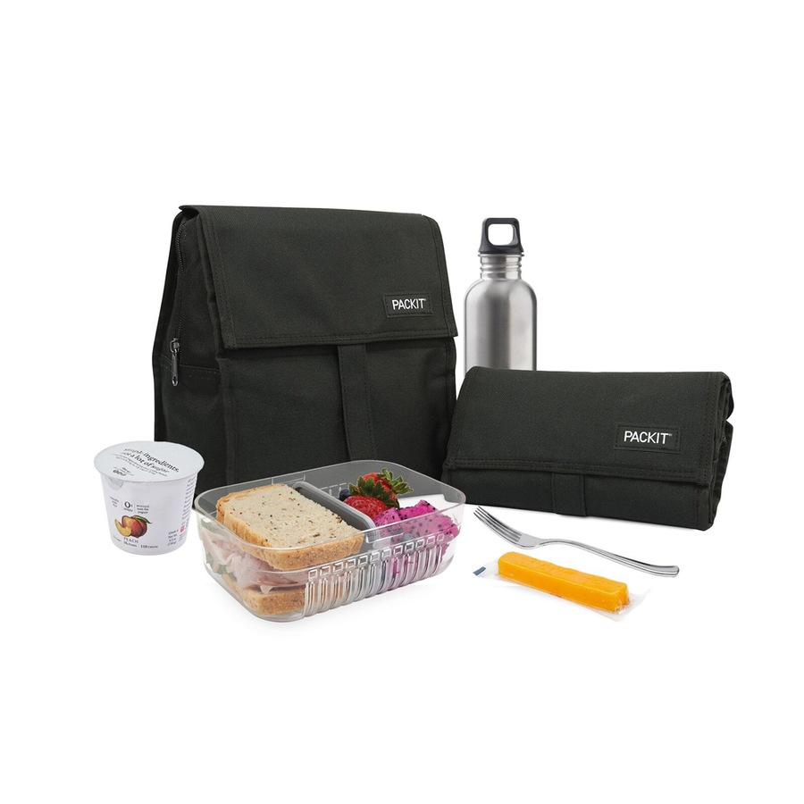 Packit Freezable Lunch Bag Chiller Travel/Outdoor Food Storage Container Black