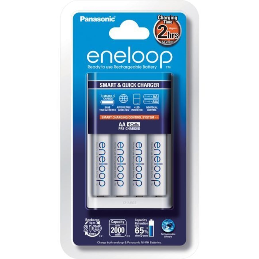 Panasonic Eneloop 2Hr Standard AA/AAA Quick Battery Charger w/ 4x AA Batteries