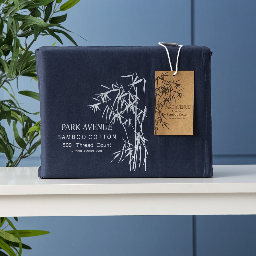Park Avenue Mega King Bed Sheet/Pillowcases 500TC Bamboo Cotton Bedding Indigo