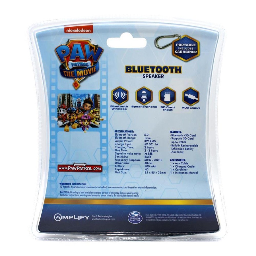 Paw Patrol The Movie Bluetooth Wireless Speaker Music Girl Pup Power Kids 3y+