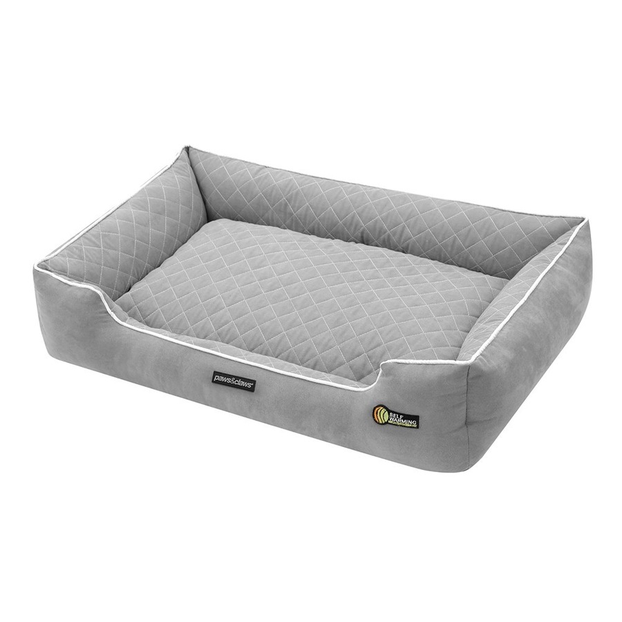 Paws & Claw 90x60cm Self Warming Walled Insulated Plush Bed Dog/Pet Large Grey