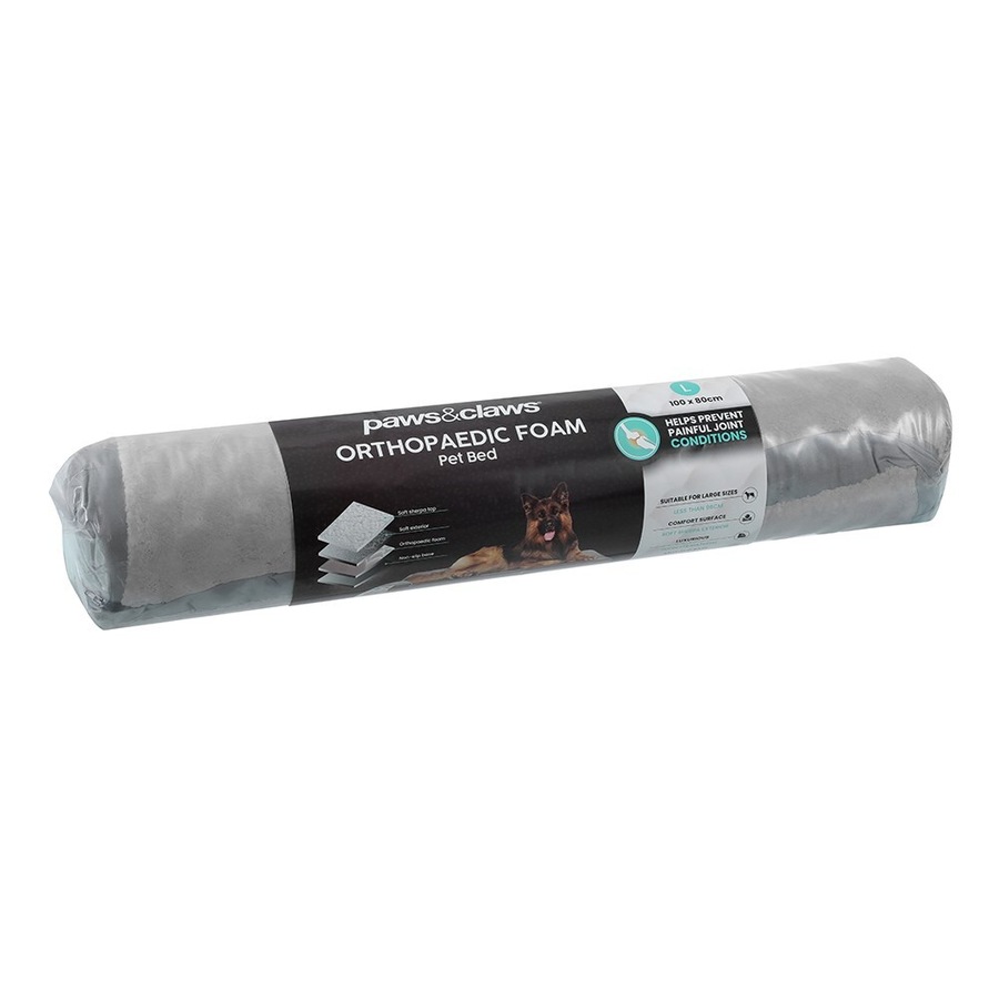 Paws & Claws 100x10cm Orthopedic Pet Dog Cat Bed Rectangle Cushion Grey