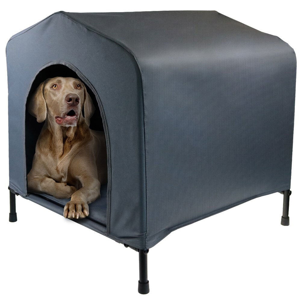 Paws & Claws 102x93cm Steel Frame Elevated Pet X-Large Dog House w/ Cushion Grey