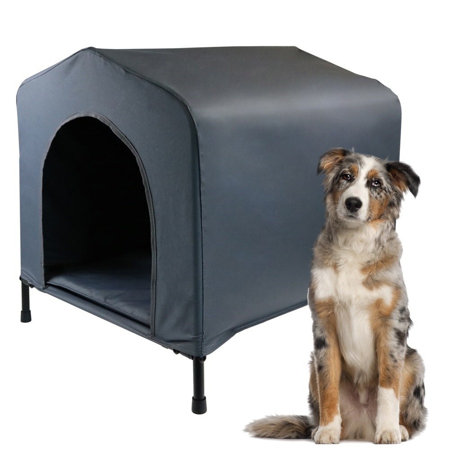 Pawsnclaws 62x63cm Canvas Elevated Dog/Pet House w/ Cushion Medium Black