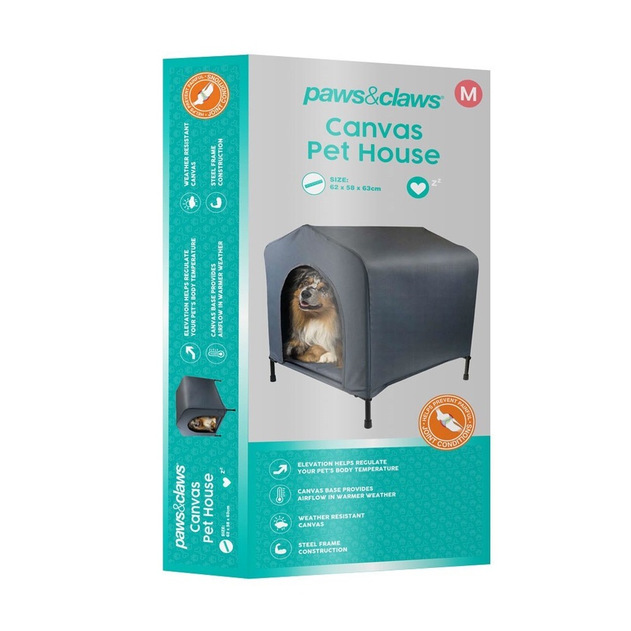 Pawsnclaws 62x63cm Canvas Elevated Dog/Pet House w/ Cushion Medium Black