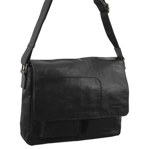 Pierre Cardin 31cm Rustic Leather Computer/Messenger Bag w/ Zip/Pockets Black