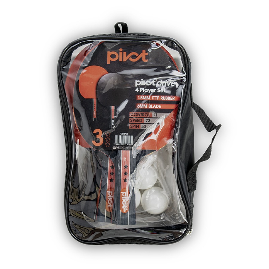 Pivot Drive 3 Star 4 Player Table Tennis/Pin Pong Set w/4 Racquet Bats/3 Balls