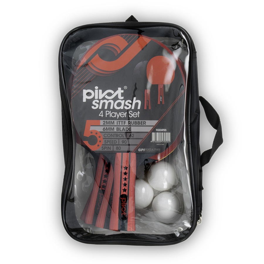 Pivot Smash 5 Star 4 Player Table Tennis/Pin Pong Set w/4 Racquet Bats/3 Balls