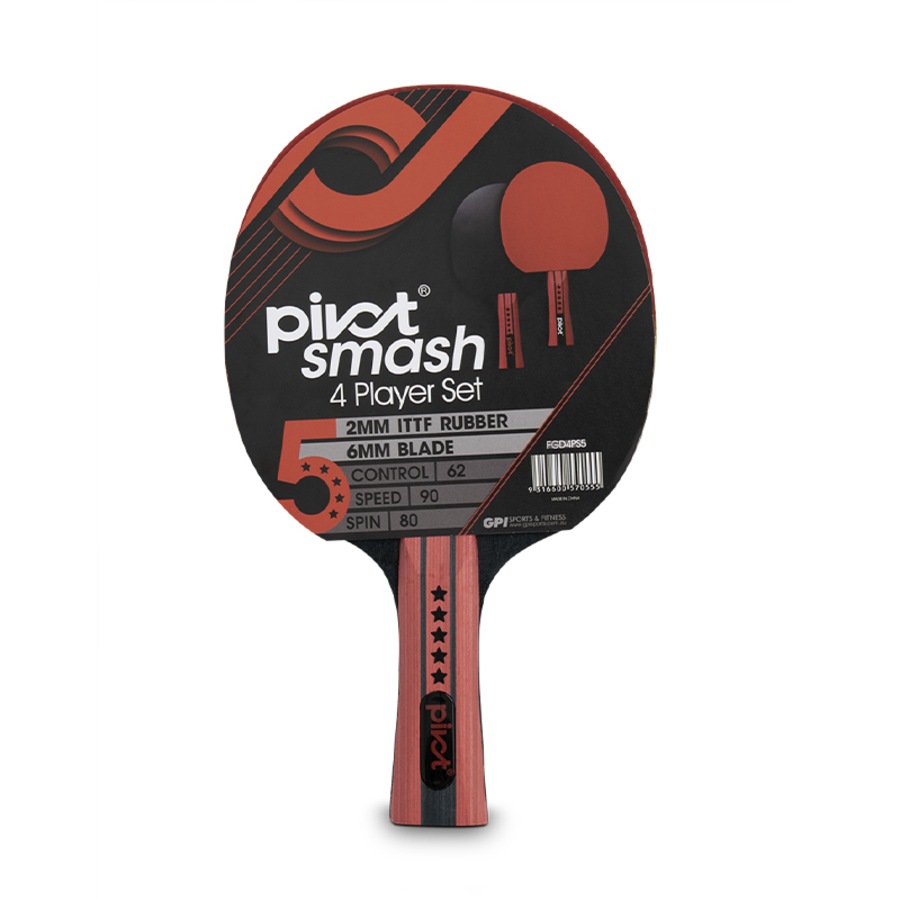 Pivot Smash 5 Star 4 Player Table Tennis/Pin Pong Set w/4 Racquet Bats/3 Balls