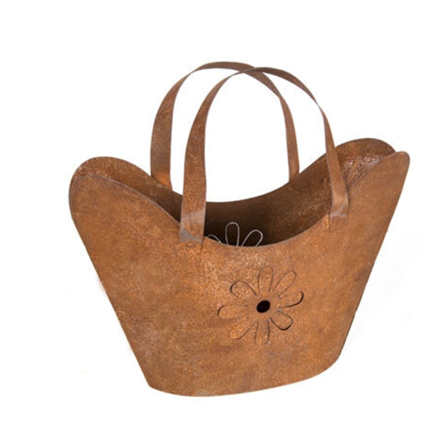 Planter Pot 25cm Metal Handbag Plant Container Small Patio Garden Decor Brown