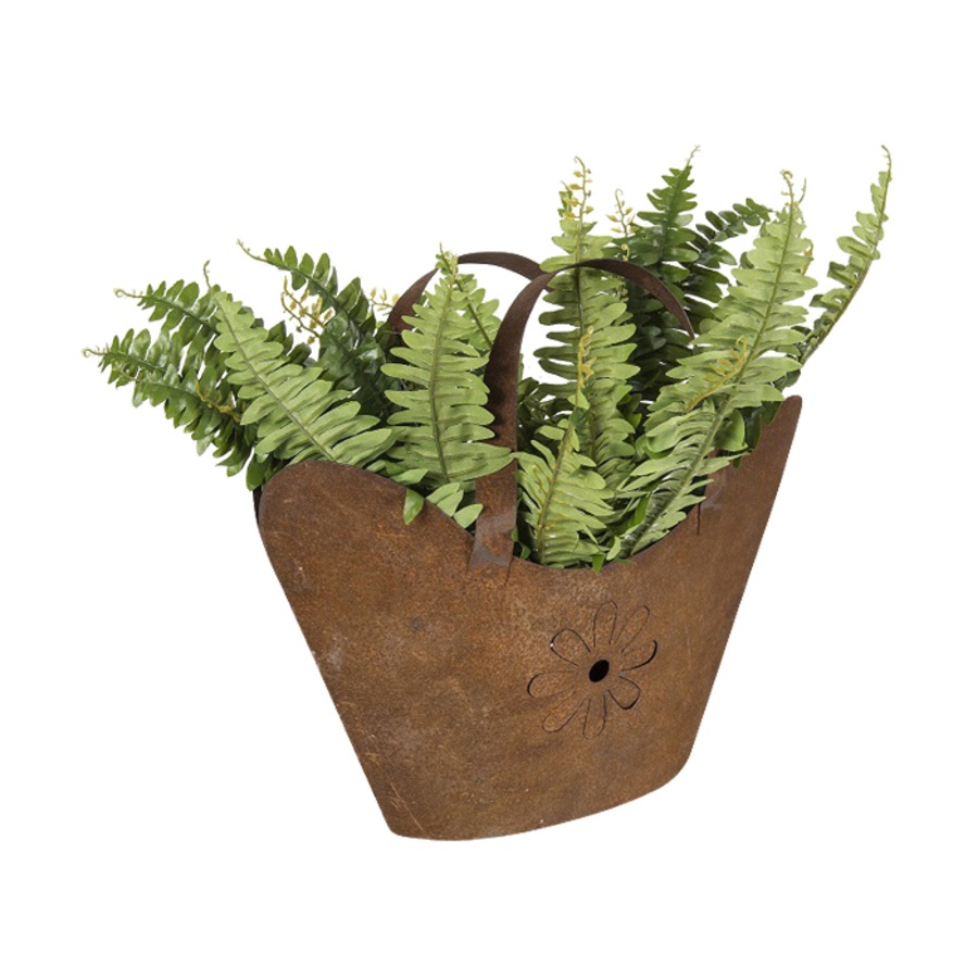 Planter Pot 25cm Metal Handbag Plant Container Small Patio Garden Decor Brown
