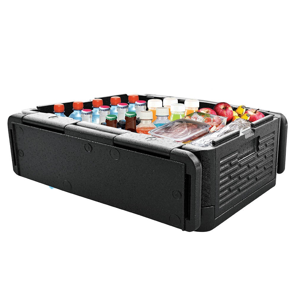 Polar 39L Crate Drink Holder Foldable 59x41cm Camping Ice Cooler Box Black