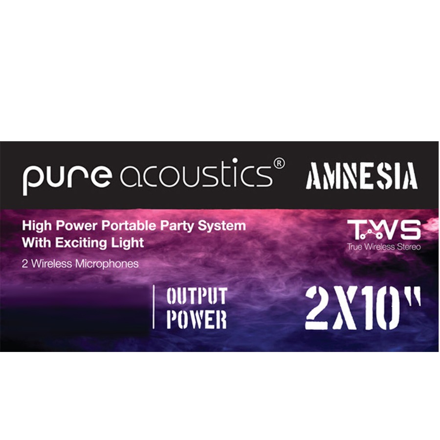 Pure Acoustics Amnesia PA 600W Party Bluetooth Speaker/FM Radio/2 Wireless Mic
