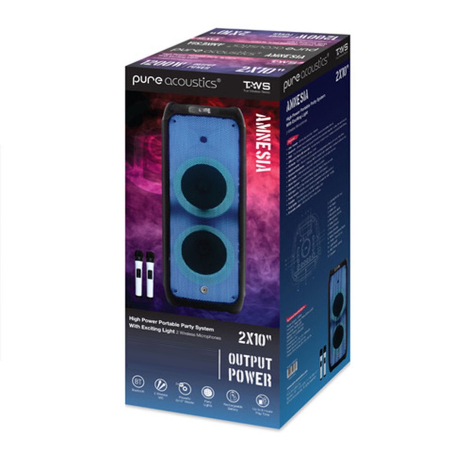 Pure Acoustics Amnesia PA 600W Party Bluetooth Speaker/FM Radio/2 Wireless Mic
