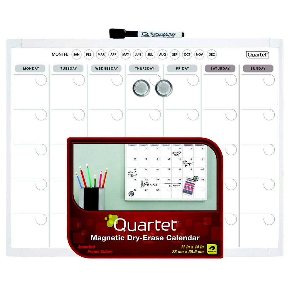 Quartet 28 x 36cm Basic Magnetic Whiteboard Calendar/Planner/Organiser w/ Pen