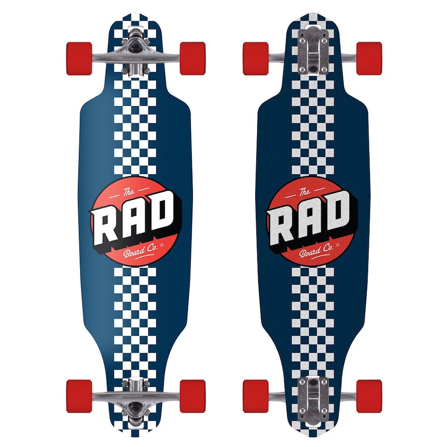 Rad Board Co Complete Drop Through Longboard Checker Stripe Navy/White 9in