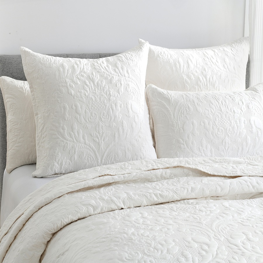 Renee Taylor Berlin Jacquard Super King Coverlet Bedding w/ Pillowcases Stone