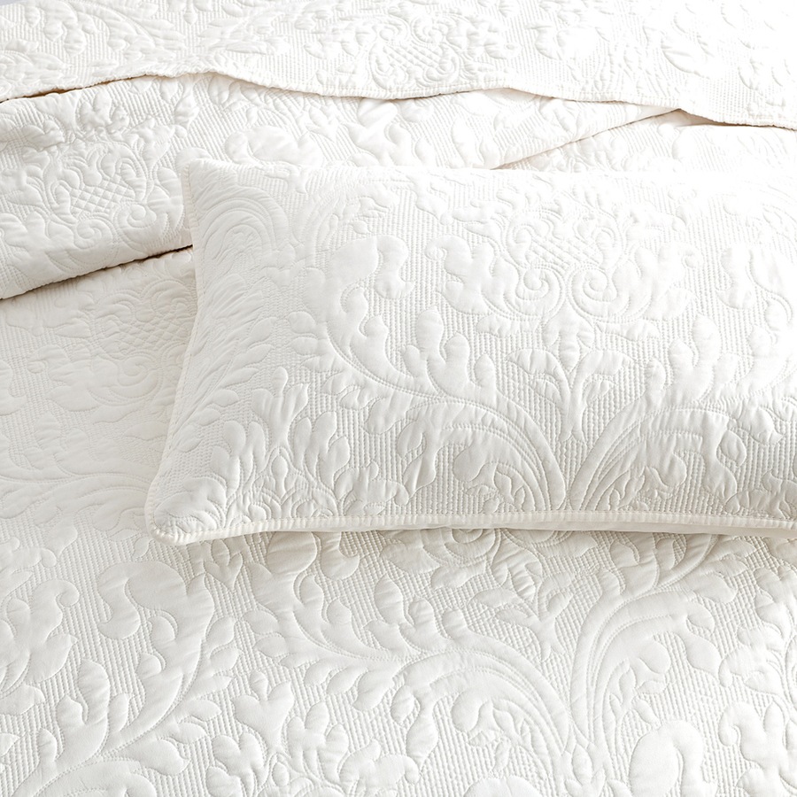 Renee Taylor Berlin Jacquard Super King Coverlet Bedding w/ Pillowcases Stone