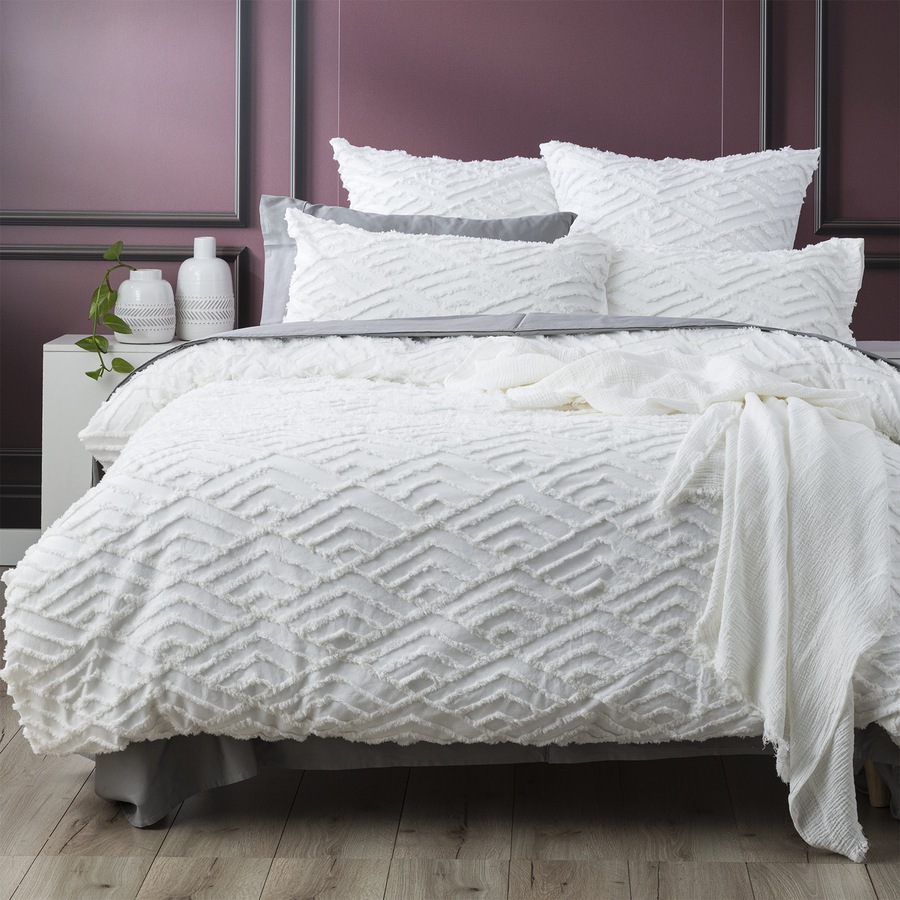 Revive Living Chevvy Super King Bed Quilt Cover Cotton Chenille Tufted White