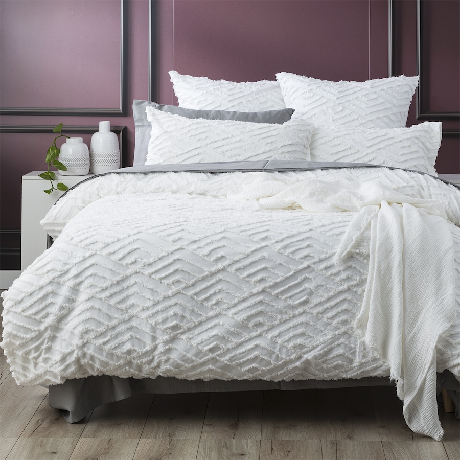 Revive Living Chevvy Super King Bed Quilt Cover Cotton Chenille Tufted White