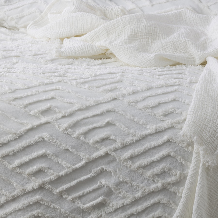 Revive Living Chevvy Super King Bed Quilt Cover Cotton Chenille Tufted White