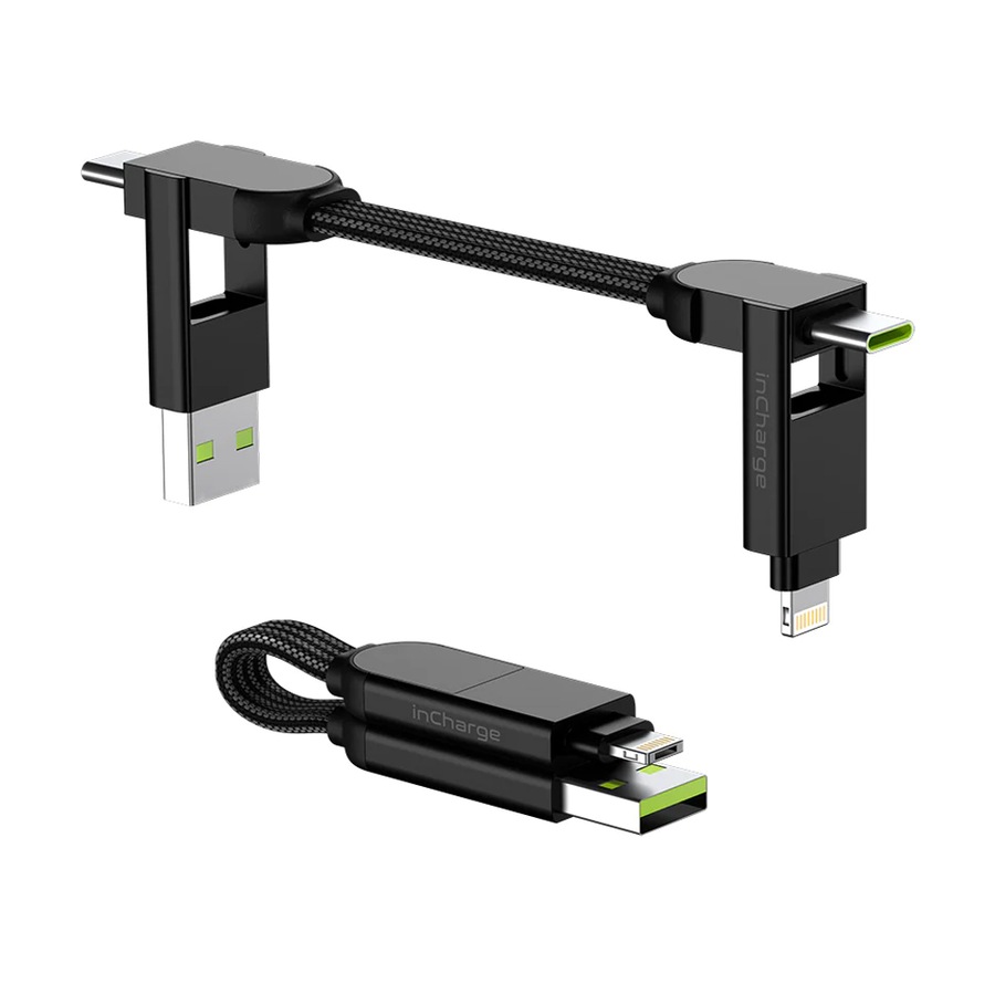 Rolling Square inCharge X 6-In-1 Braid USB/USB-C/MicroUSB/8-Pin Charge Cable BLK