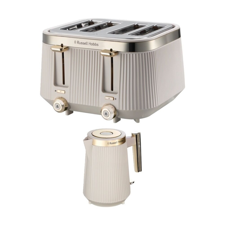 Buy Russell Hobbs Bronte Kettle 1.7L Stone/Gold & 4 Slice Bread Toaster ...