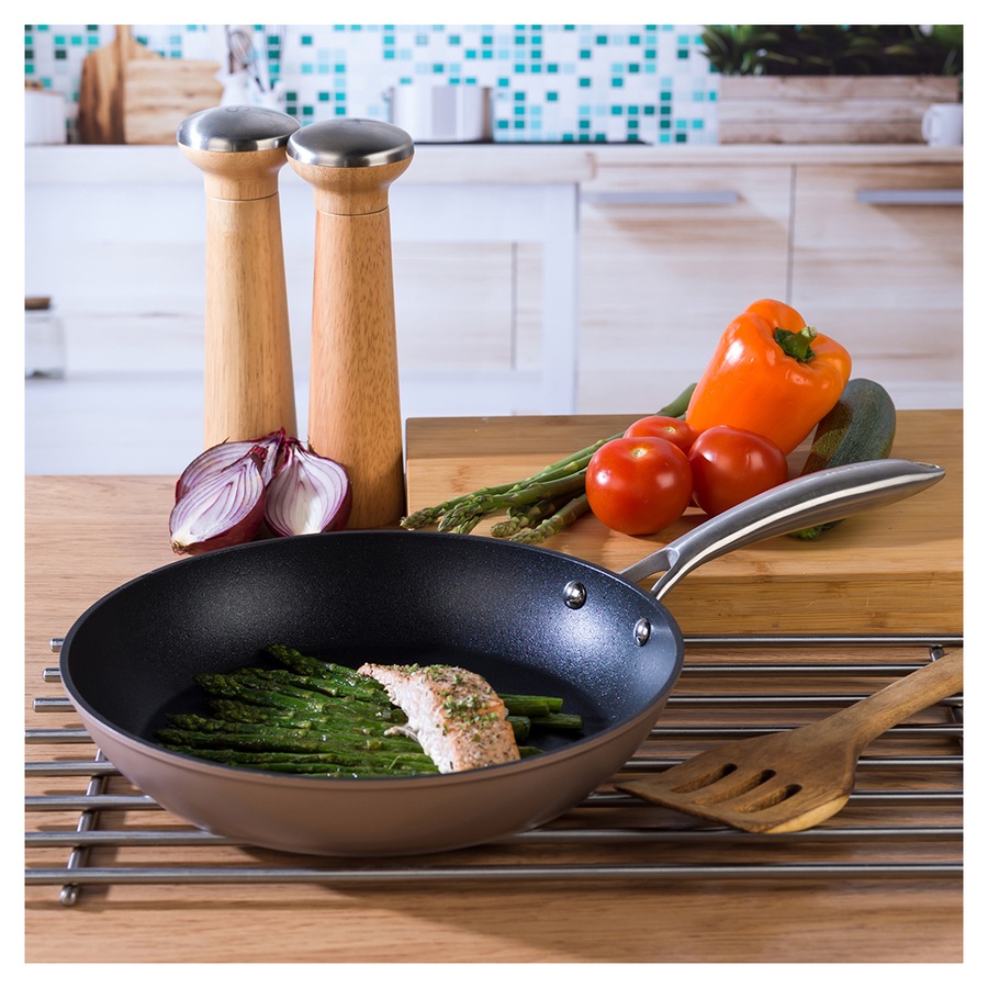 Salter 28cm Metallic Stir Fry Pan Non-Stick Induction/Gas Cookware Pan Champagne