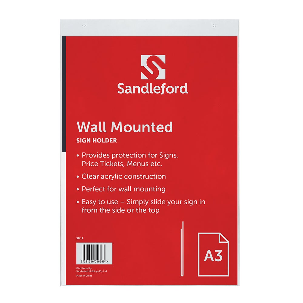 Sandleford 44.5cm Wall Mount A3 Sign/Menu Holder Portrait Acrylic Display Stand