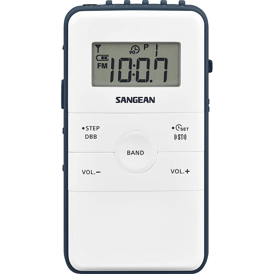 Sangean Rechargeable DT140 AM/FM Digital LCD 1000W USB Pocket Radio S Size White