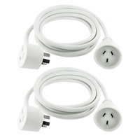 2PK Sansai 2m Piggyback Power Extension Cord/Lead AU 3-Pin 10A/2400W Home/Office