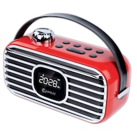 Sansai Portable Wireless Bluetooth Speaker w/ FM Radio/LED Alarm Clock Red