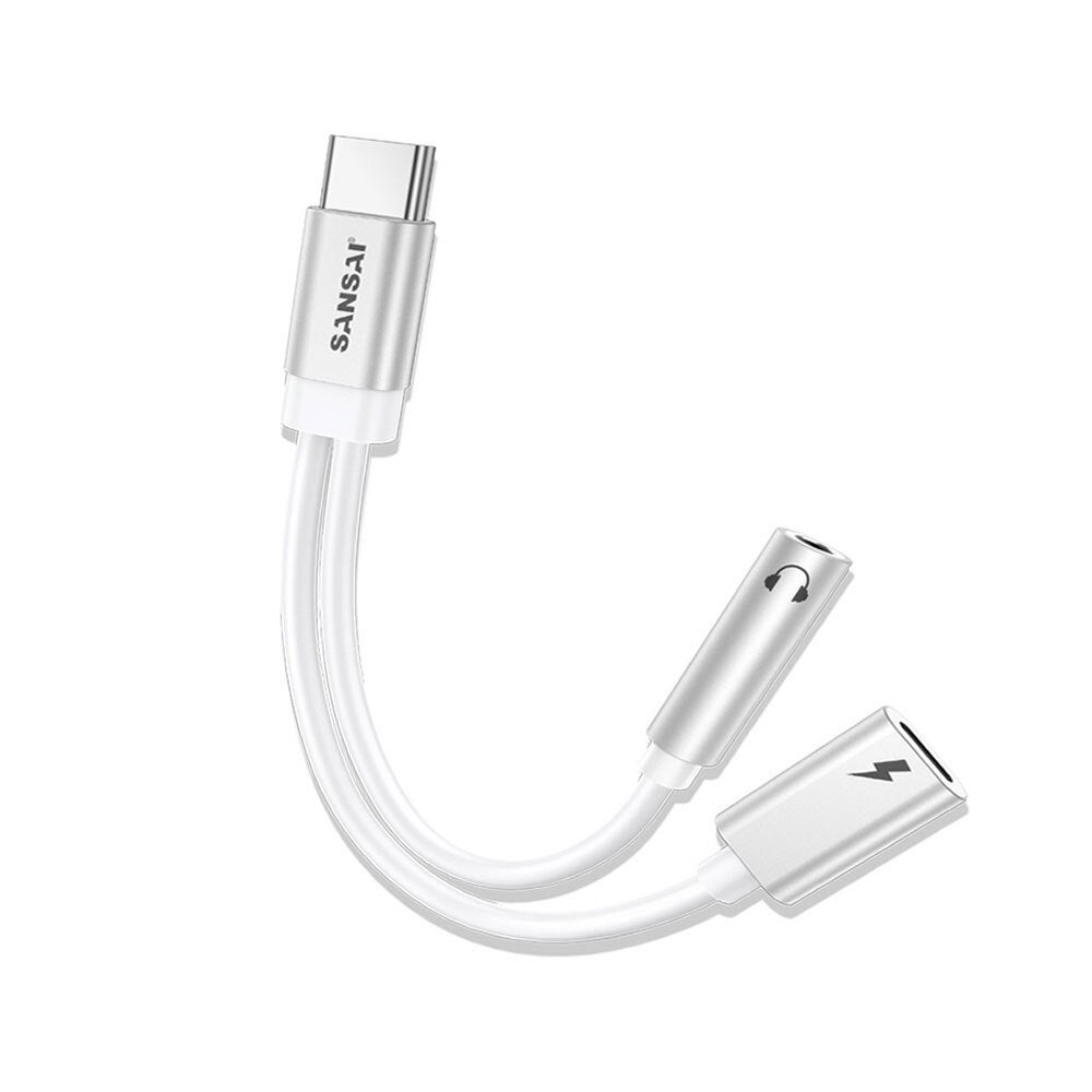 Sansai USB-C to 3.5mm Audio/Charging Splitter Cable Adapter for Samsung S21 WHT