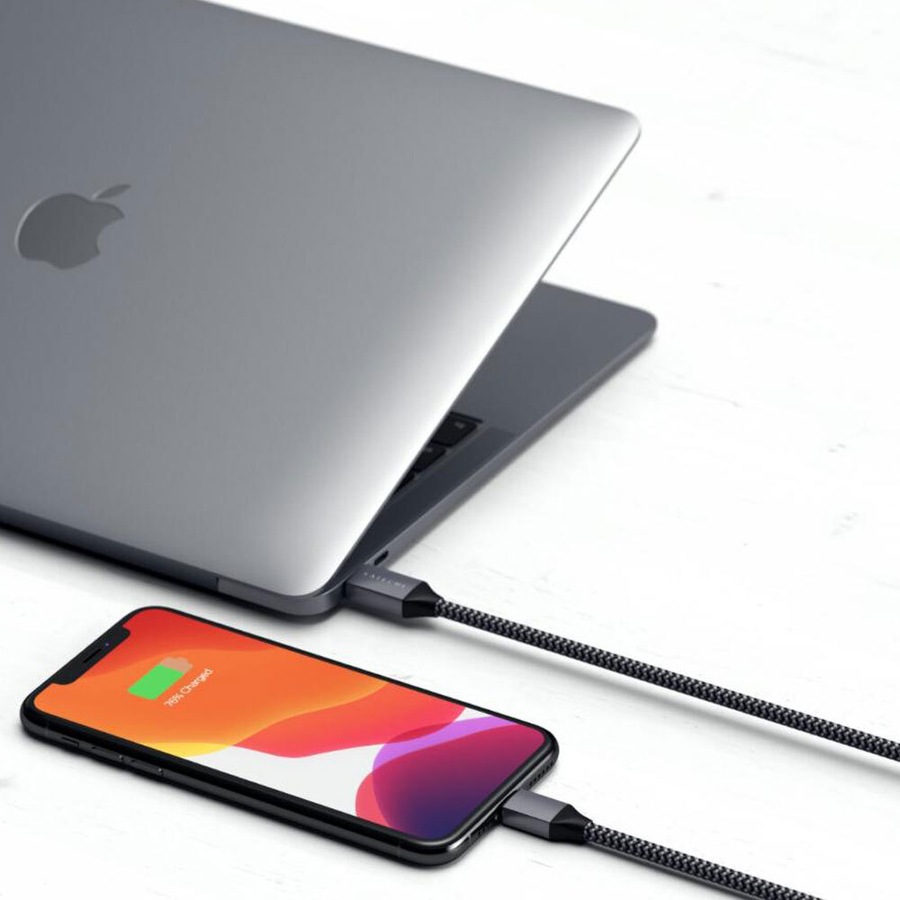 Satechi 1.8m USB-C w/ Lightning MFI-Certified Cable for Apple iPhone Space Grey