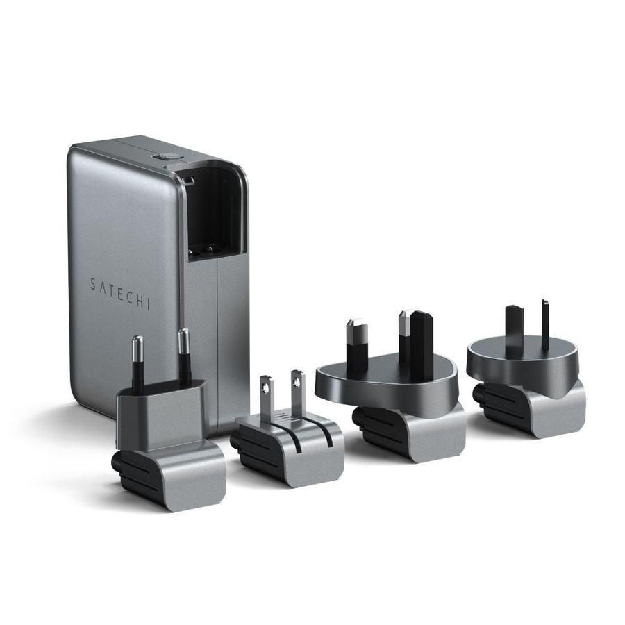 Satechi 145W 4-Port USB-C GaN Travel Charger w/ 4 EU/AU/UK/US Adapter Space Grey