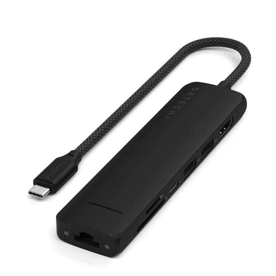 Satechi 7-In-1 Fast-Charging USB-C Slim Multiport Adapter - Black 100W