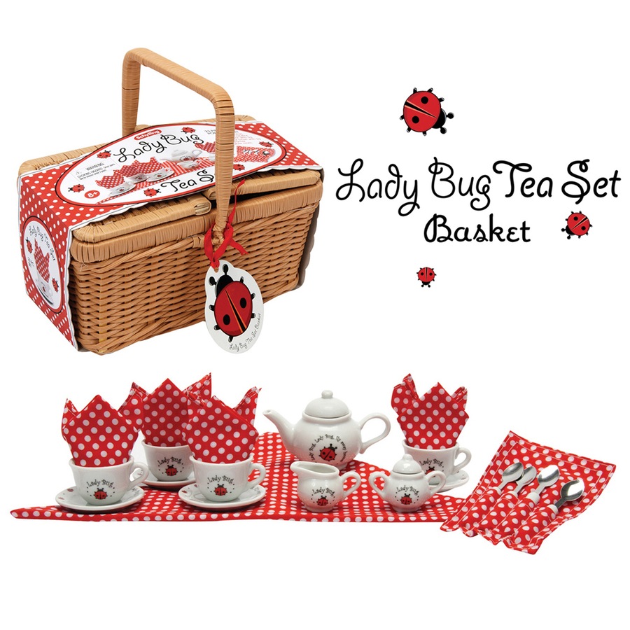Schylling Ladybug Tea Set in Basket Kids/Children Picnic Fun Pretend Toy 8y+